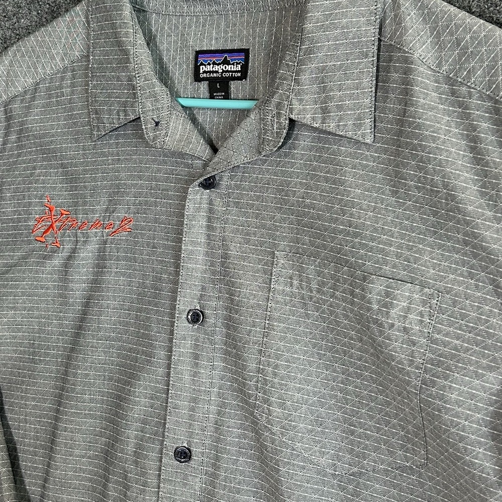 Patagonia Mens Large Solid Gray Organic Cotton Long‎ Sleeve Button Down Casual